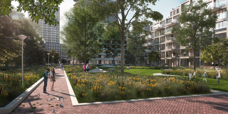 Overhoeks buurtplein impressie