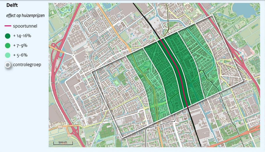 Delft: effect ondertunneling spoor op huizenprijzen