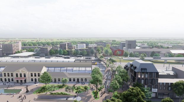 Ontwerp van de passerelle over het spoor in Zwolle.
