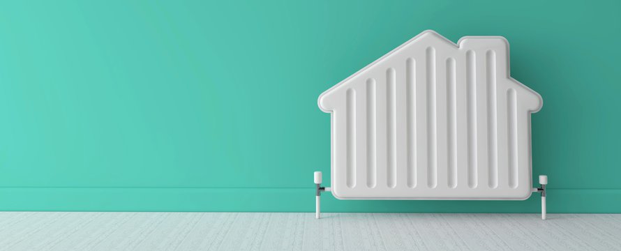 Verwarmingsradiator in de vorm van een huis.